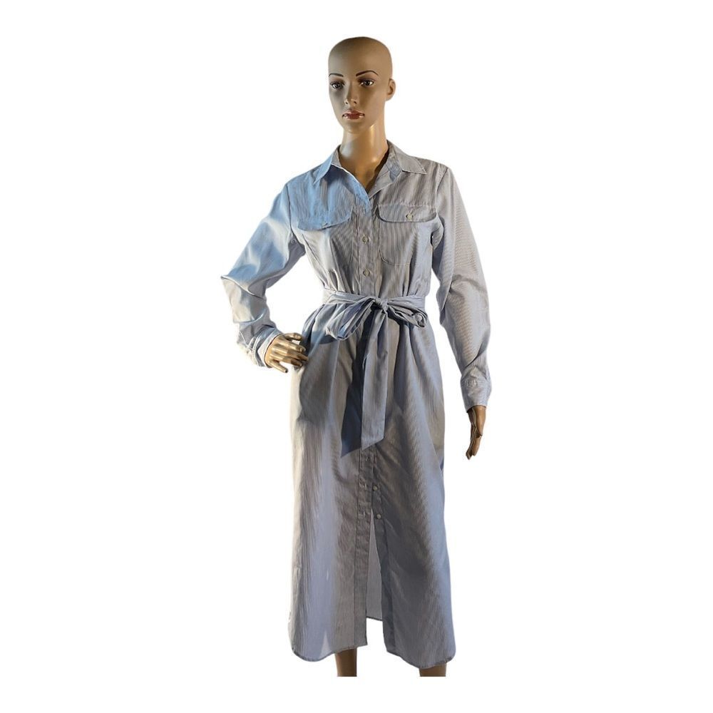 Lauren Ralph Lauren Women's Size 2 Belted Blue White Stripe Midi Dress. - Picture 1 of 15
